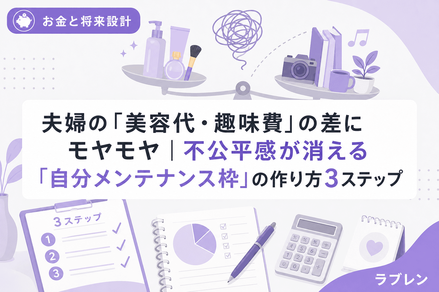 夫婦の「美容代・趣味費」の差にモヤモヤ|不公平感が消える「自分メンテナンス枠」の作り方3ステップ